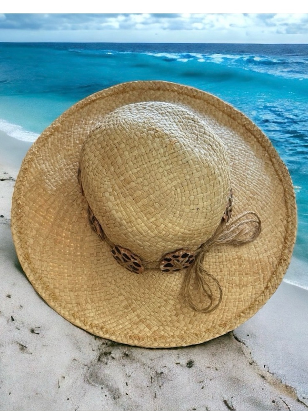 Women's Summer Straw Hat - Leopard Print Detail - UV Protection - Mix & Match
